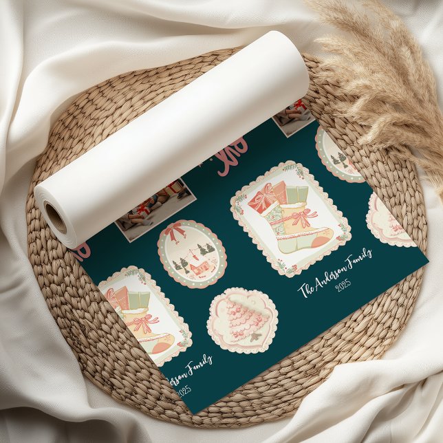 Papel De Seda Retro Pink Green Christmas (Criador carregado)