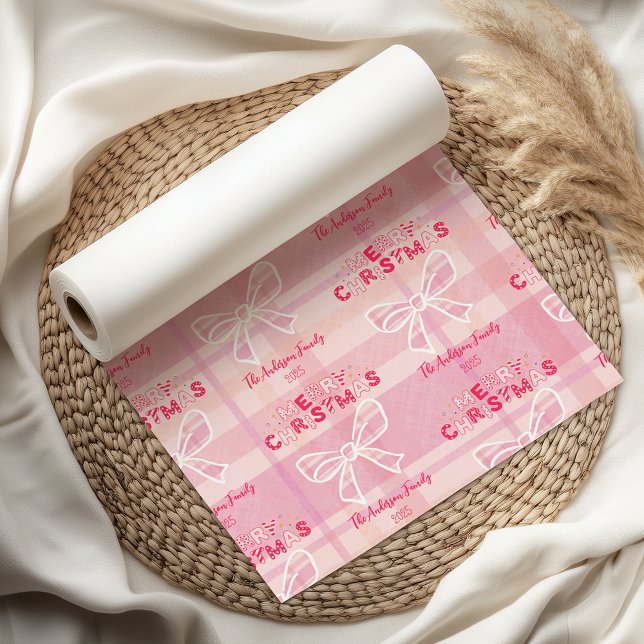 Papel De Seda Retro Pink Plaid Whimsical Holiday  (Criador carregado)