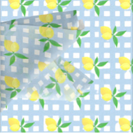 Papel De Seda Retro Preppy Style Yellow Lemons Blue White Check