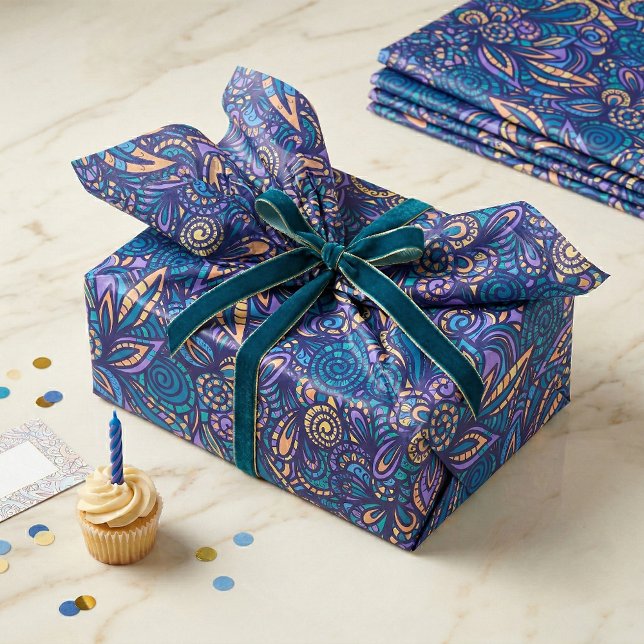 Papel De Seda Retro Psychedelic Boho Floral Doodle Pattern (Criador carregado)