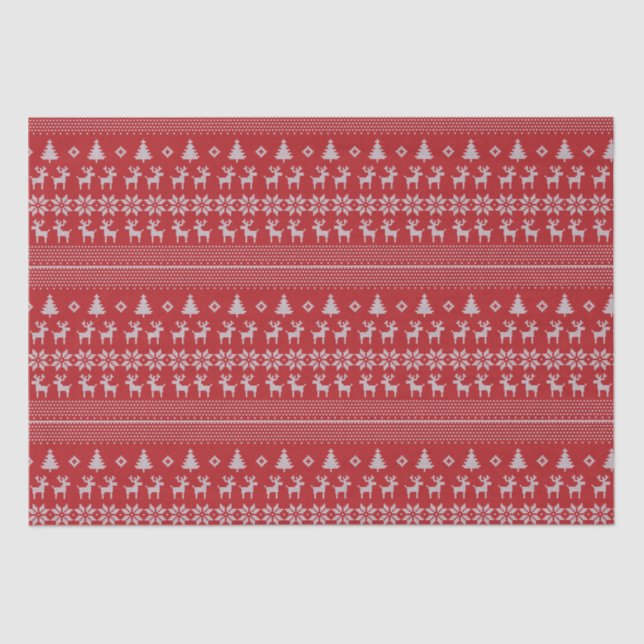 Papel De Seda Retro Red Christmas Reindeer Snowflake Padrão (Frente )