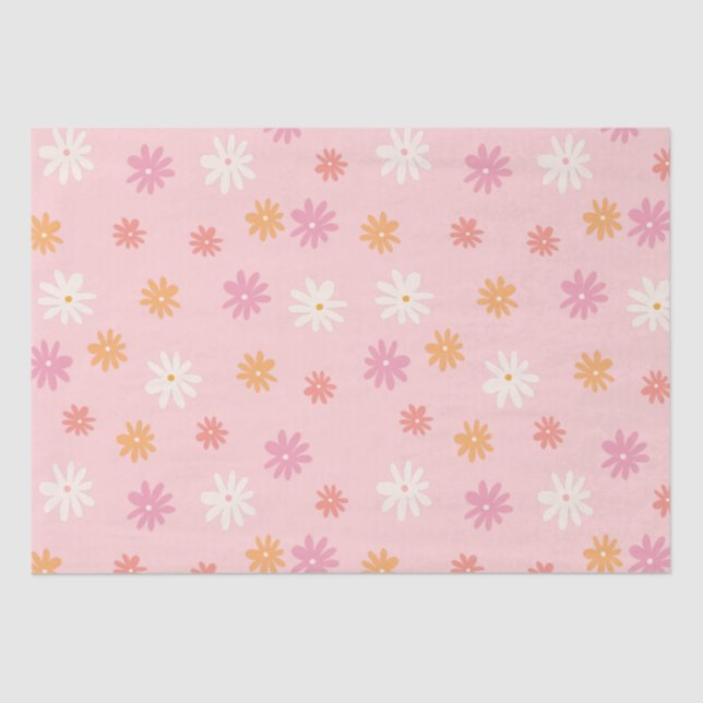 Papel De Seda Retro Rosa e Laranja Flor de Margarida (Frente )