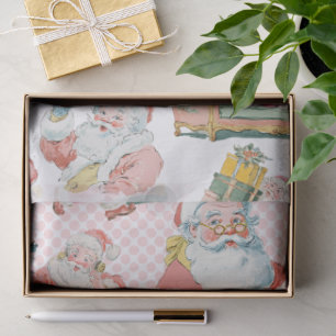 Papel De Seda Retrô Rosa Grafado Natal Papai Noel