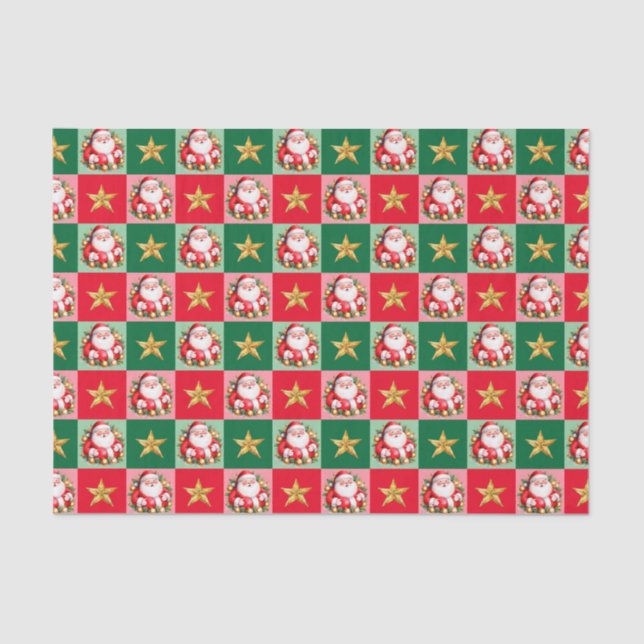 Papel De Seda Retro Santa Claus Tartan Xadrez Natal (Frente )