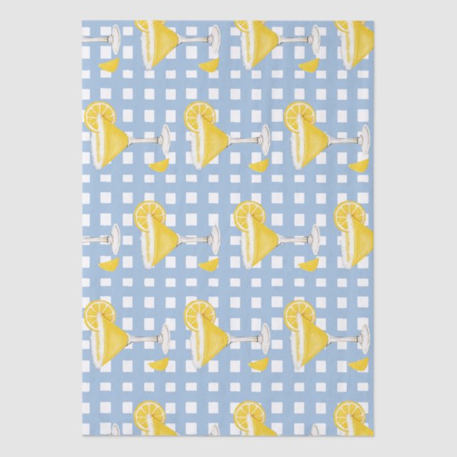 Papel De Seda Retro Sunny Yellow Lemon Drop Blue Check (Frente )