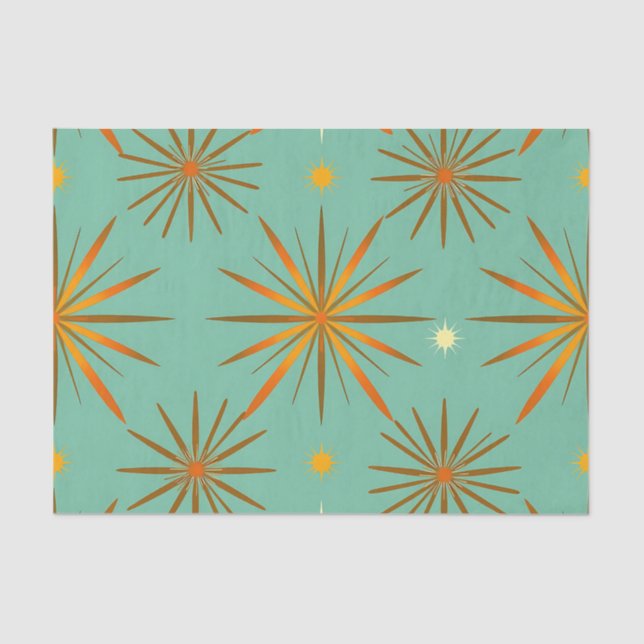 Papel De Seda Retro Teal Orange Starburst Pattern (Frente )