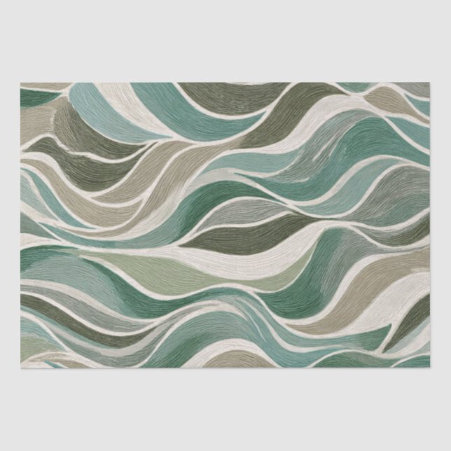 Papel De Seda Retro Terroso Ondulado Suave Linhas de Sage (Frente )