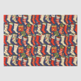 Papel De Seda Retro Vintage Christmas Stockings Blue