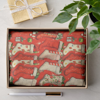 Papel De Seda Retro Vintage Christmas Stockings Red