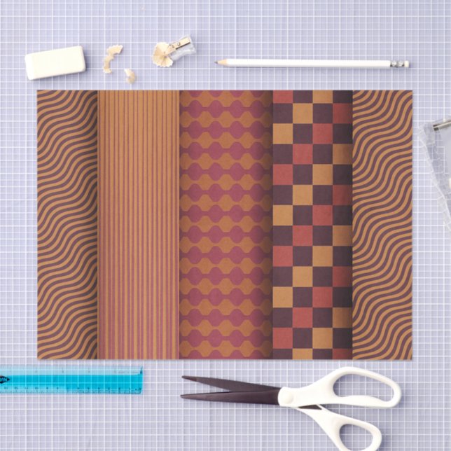 Papel De Seda Retro Waves and Geometric Midcentury Pattern (Arte )
