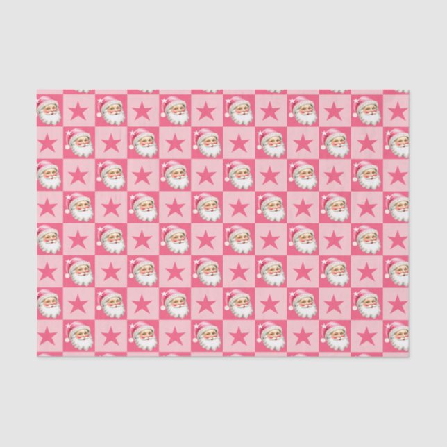Papel De Seda Retron Rosa Papai Noel Rosa Tartan Xadrez Rosa Nat (Frente )