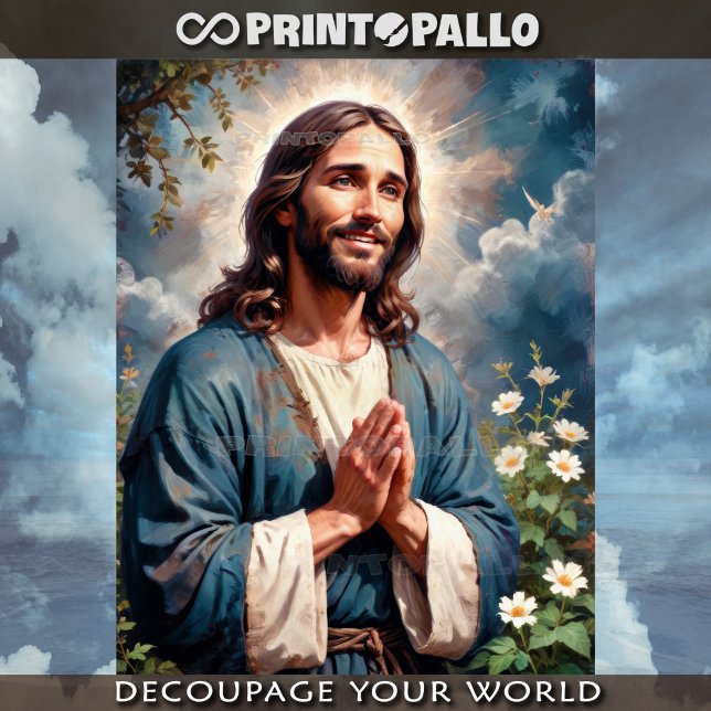 Papel De Seda Rezando Jesus Cristo com flores jardim (Criador carregado)