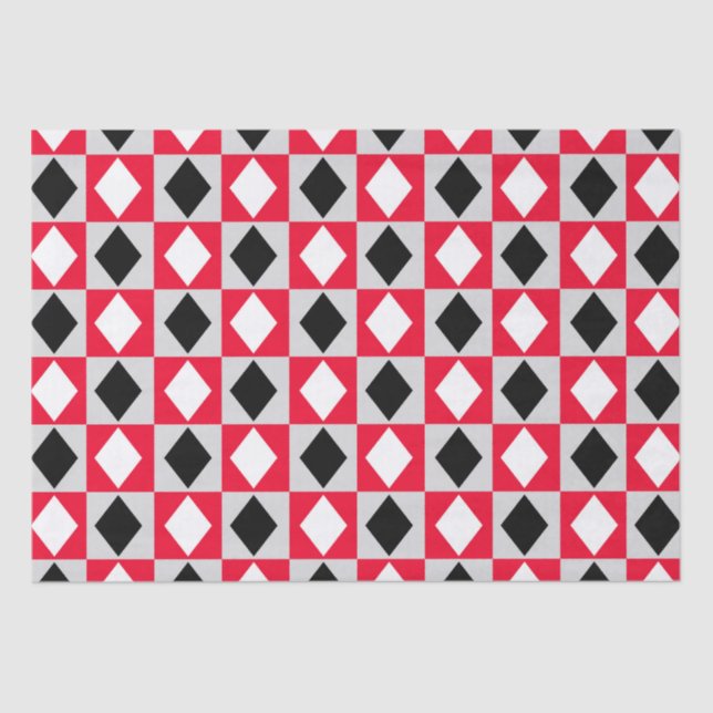 Papel De Seda Rhombus Diamond Geométrico Branco Vermelho Negro (Frente )