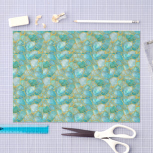 Papel De Seda Rico Água Turquesa Dourado Mosaico Aquarela Vidro