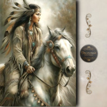 Riding Native Woman & White Horse Decoupage