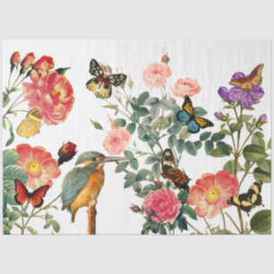 Papel De Seda Risco-Marinho Antigo, Flores Borboletas Decoupage