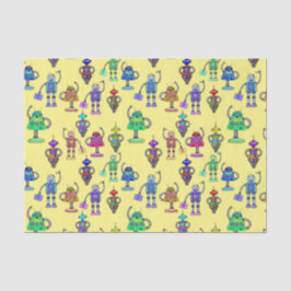 Papel De Seda Robôs coloridos e bonitos em fundo amarelo