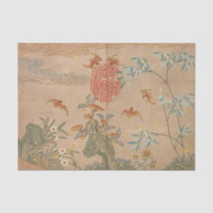 Papel De Seda Rochas de Morcegos Flores Oval Caligrafia por Zhan