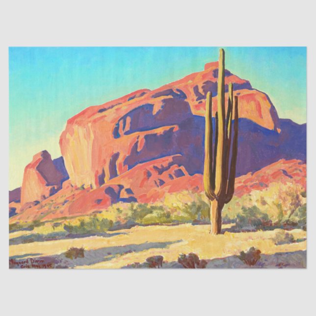 Papel De Seda Rochas Vermelhas e Cactus por Maynard Dixon (Frente )