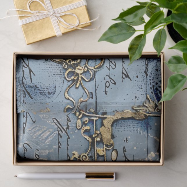 Papel De Seda Rococo Blue Gold Italian Romantic  (Presente)