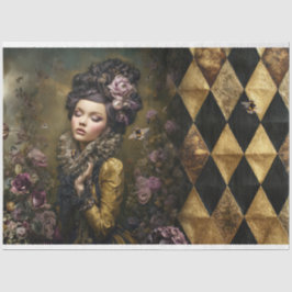 Papel De Seda Rococo Buzz Mulher Vitoriana Xadrez Floral & Abelh