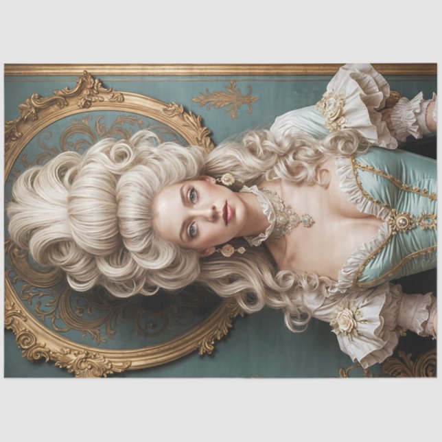 Papel De Seda Rococo Duchess in Teal and Gold Decoupage Paper (Frente )