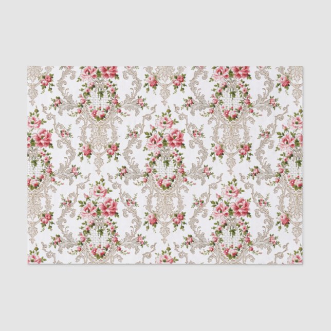 Papel De Seda Rococo Floral Branco Elegante (Frente )