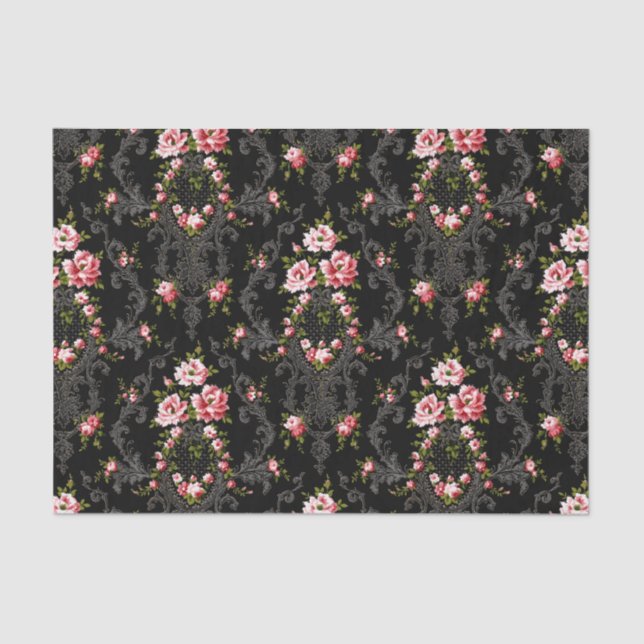 Papel De Seda Rococo Floral-Negro Elegante Francês (Frente )