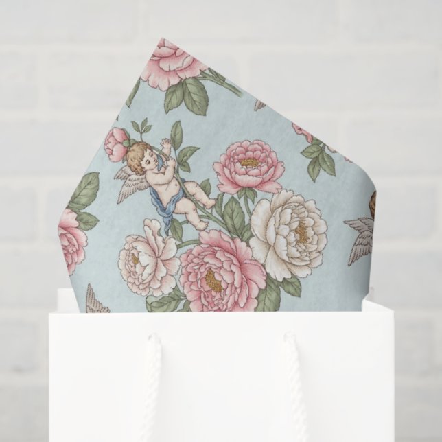Papel De Seda Rococo Revival Cherub Floral Toile  (Sacola de presentes)