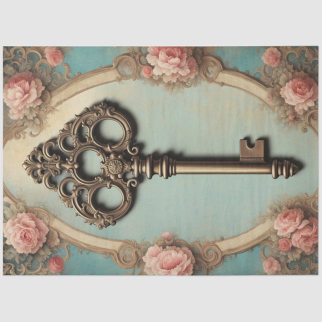 Papel De Seda Rococo Skeleton Key Decoupage Paper - Antiquado (Frente )