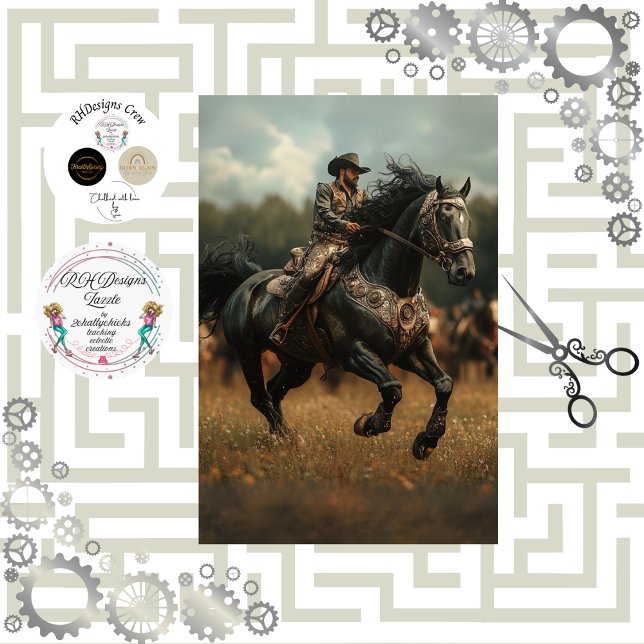 Papel De Seda Rodeio de Cavalo de Cowboy Steampunk (Criador carregado)