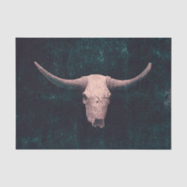 Papel De Seda Rodeo Dark Teal Green Rustic Western Bull Crânio