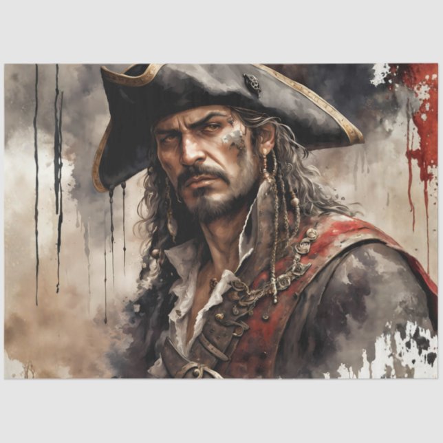 Papel De Seda Rogue Pirate Captain Nautical Caribbean Decoupage (Frente )
