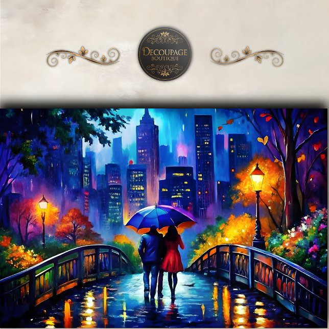 Papel De Seda Romance da Cidade Caminhada na Chuva Decoupagem (Romantic Rain Stroll Decoupage Tissue Paper)