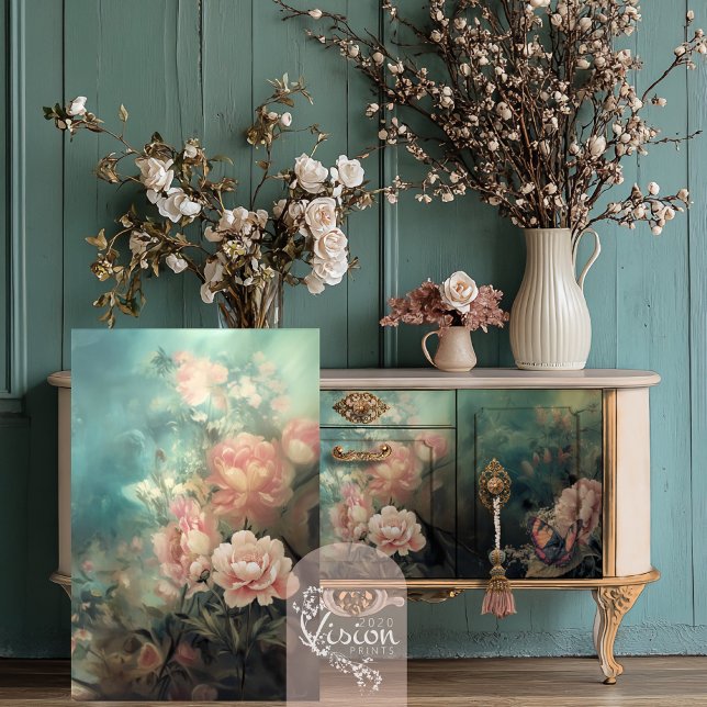 Papel De Seda Romance de Jardim, Floral Peônia (Garden Romance, Ethereal Pink Peony, Decoupage Tissue Paper, 2020visionprints)