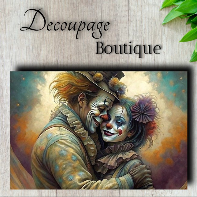 Papel De Seda Romance de Palhaço de Circo Decoupage (Circus Clown Romance Decoupage Tissue Paper)