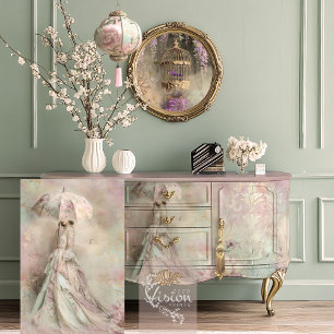 Papel De Seda Romance Lilás Menta, Mulher com Beija-flor & Guard
