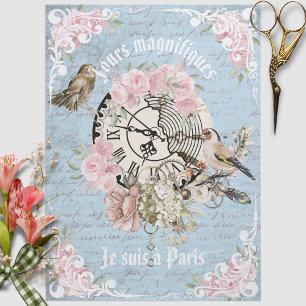 Papel De Seda Românico francês grunge azul floral Ephemera Chic