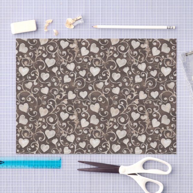 Papel De Seda Romantic Cream Brown Hearts Bridal Shower (Arte )