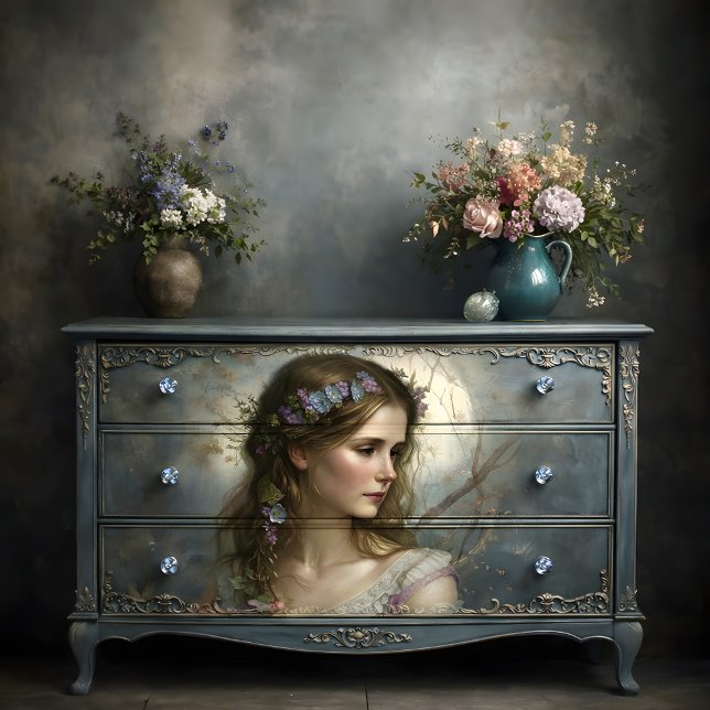 Papel De Seda Romantic Floral Woman Portrait Decoupage (Romantic Floral Woman Portrait Decoupage Tissue Paper)