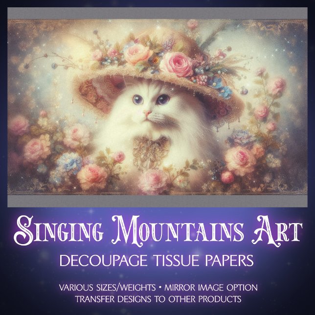 Papel De Seda Romantic Shabby Chic Floral Cat Decoupage  (Criador carregado)