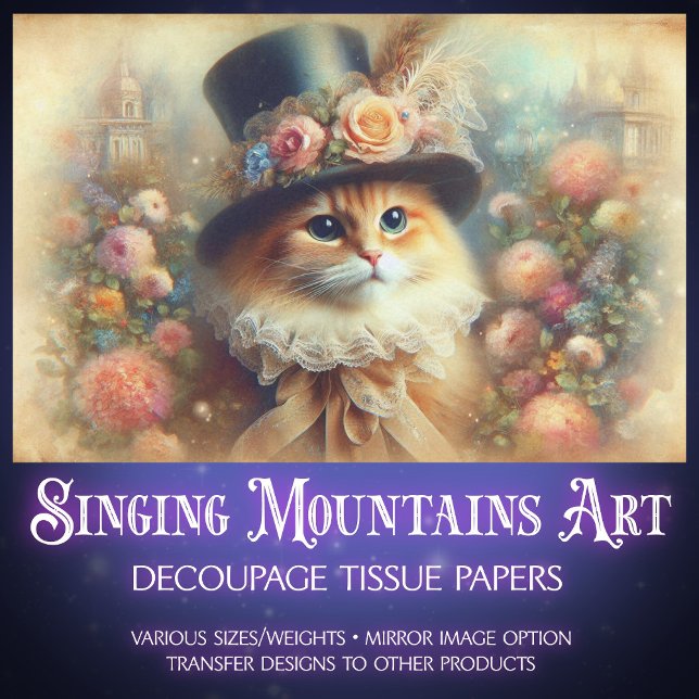 Papel De Seda Romantic Victorian Garden Cat Decoupage  (Criador carregado)