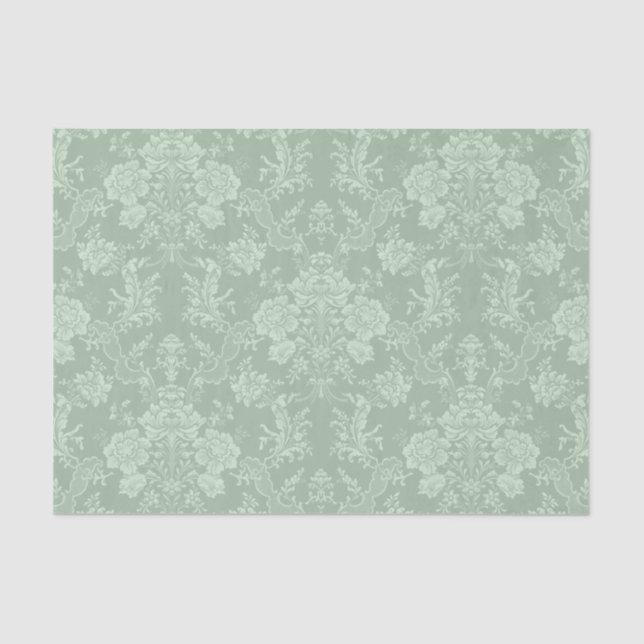 Papel De Seda Romântica Chic Floral Damask-Sage Verde (Frente )
