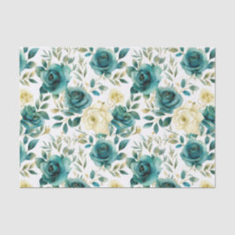 Papel De Seda Romântica Creme Verde-Teal Rosa Floral