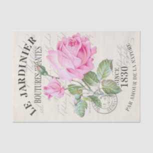 Papel De Seda Romântica Vintage Flor de Pedônias Rosa-Rosa Franc