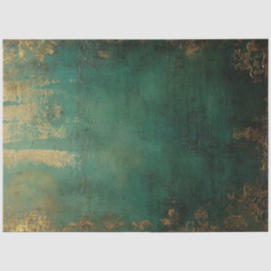Papel De Seda Romântico Antiquado Esmeralda e Design Dourado Sér