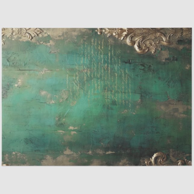 Papel De Seda Romântico Antiquado Esmeralda e Design Dourado Sér (Frente )