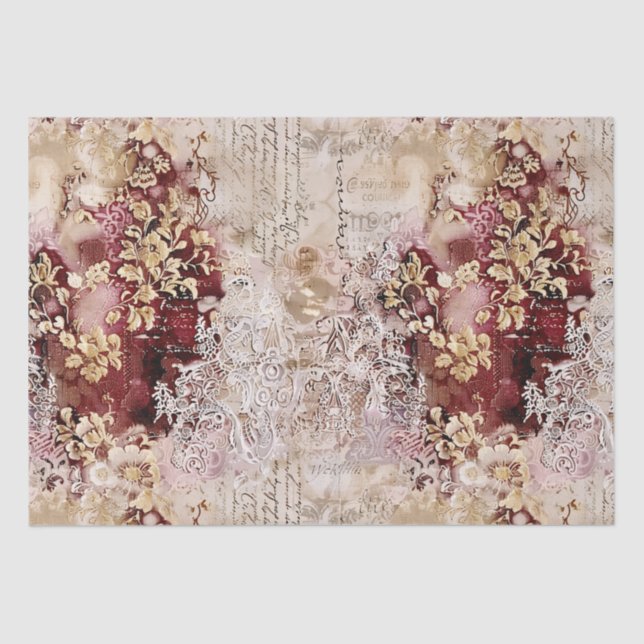 Papel De Seda Romântico Rococo Dusty Rosa Antiquado (Frente )