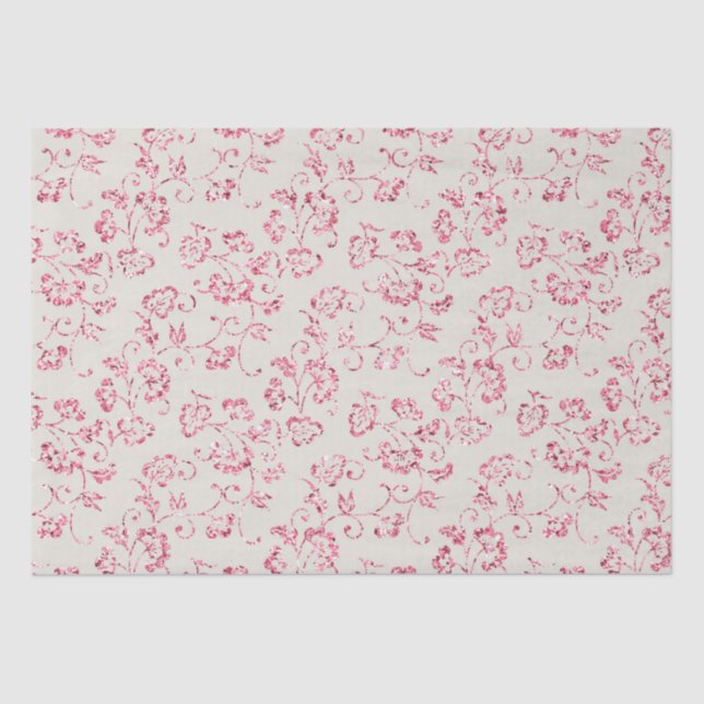 Papel De Seda Romântico Rosa Creme Brilho Floral Casamento (Frente )