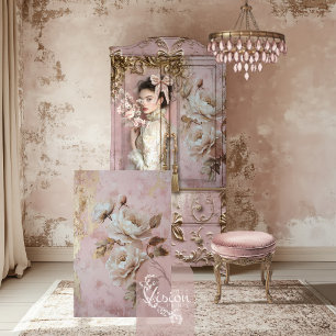 Papel De Seda Romântico Rosa Poeira e Bege Peônia floral